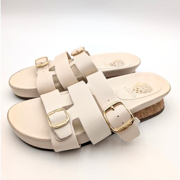 Vince Camuto Freoda Double Buckle Platform Slide Sandals Cream Size US6.5M EU37 - Picture 1 of 14